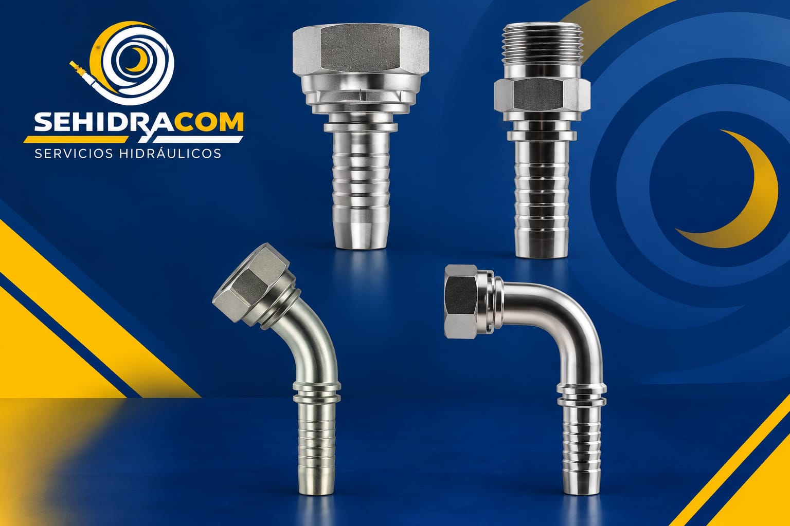 ESPIGA HEMBRA Y MACHO BSP RECTA, 45° Y 90° PARA MANGUERA R1 - R2-R12-4SP - SEHIDRACOM